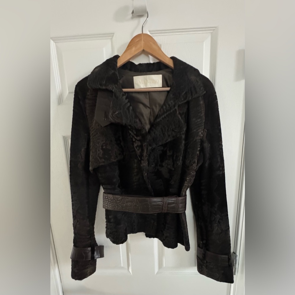 VALENTINO Jacket Dark Brown Fur w Crocodile Trim Women’s Sz S